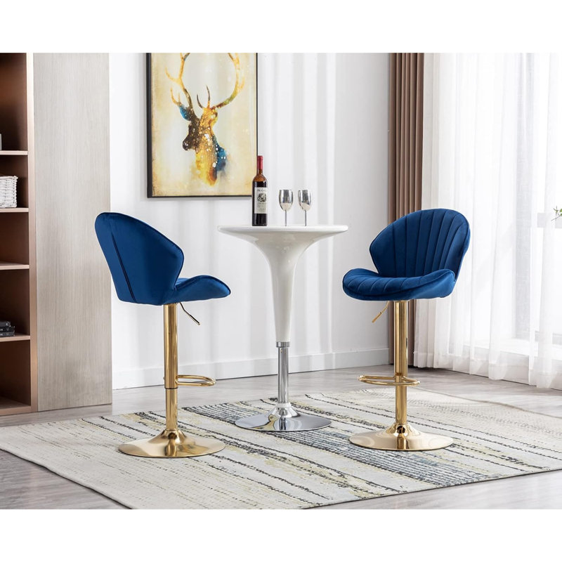 Agapito Upholstered Adjustable Height Counter Stool, Blue / White / Grey