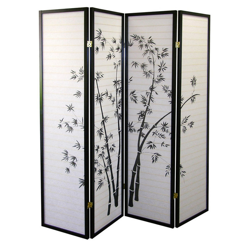 70" Tall 4-Panel Screen / Room Divider, Bamboo Design with Black finish