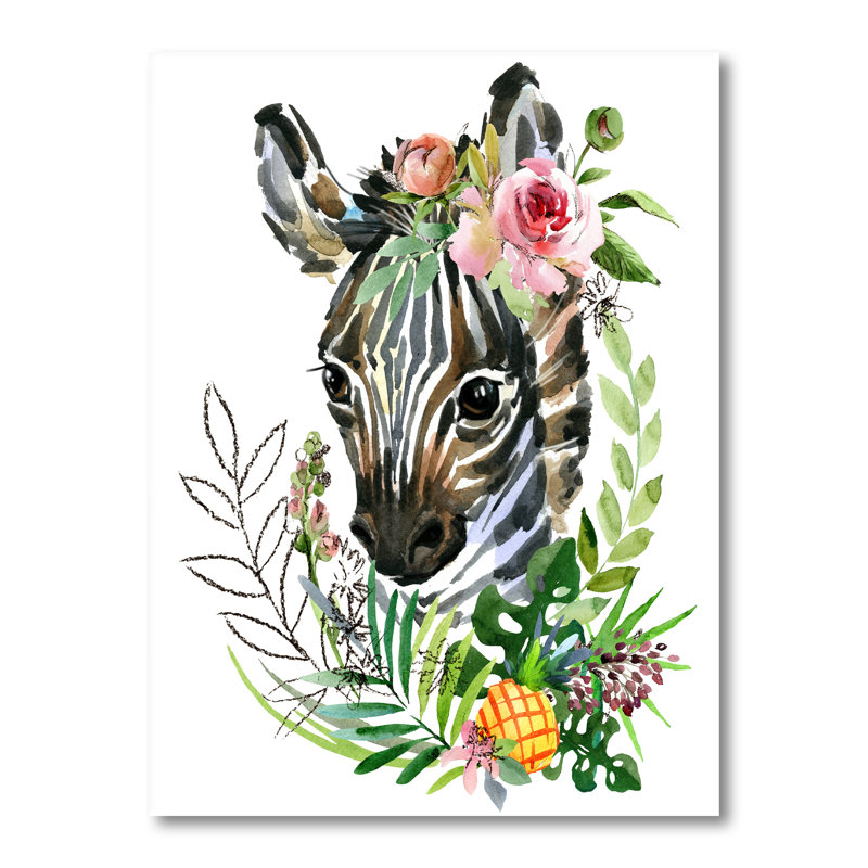 Mignon portrait de zèbre - Peinture sur toile, H 20 po x l 12 po, Toile tendue