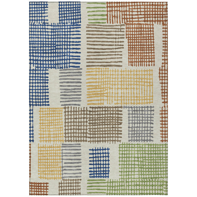 Machine Washable Indoor/Outdoor Xhevrie Putty Rug, Rectangle 3' x 5'