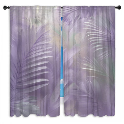 Purple Palm Leaves Window Curtains Palm Sheer & Room Darkening - 2 Panels