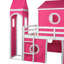 Lit mezzanine pleine grandeur rose avec glissade, tente et tour - conception de fenêtre inspirée, pin de qualité, espace de jeu supplémentaire avec pinède fermé, dessous aéré pour les marionnettes-237279080