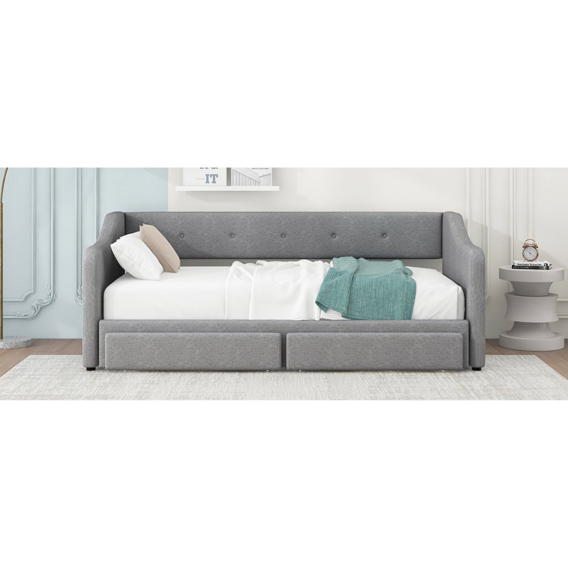 Lit de jour simple TG avec très grand lit avec rangement, revêtement gris - Lit moderne et fonctionnel pour espaces de vie revêtus de tiroirs, chambres attrayantes