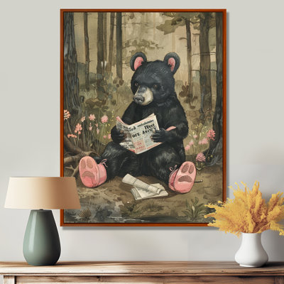 Ours en lisant un journal dans la forêt - ours, art mural