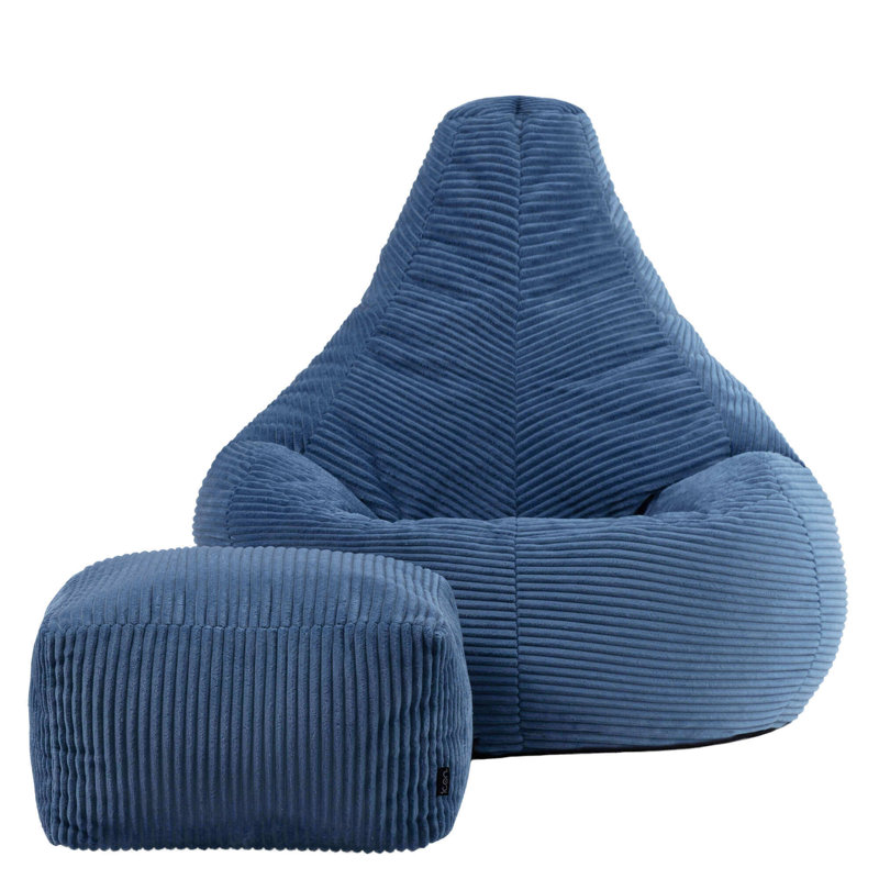 Bean Bag Bazaar Dalton Corduroy Recliner Bean Bag and Footstool, Blue