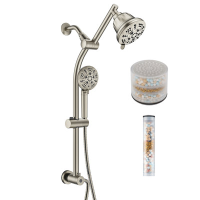 Ensemble de pomme de douche filtrée et douchette à main avec barre coulissante réglable sans perceuse de 21 po