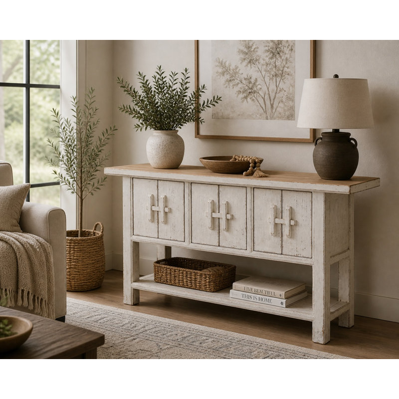 Amalfi 63'' W Solid Wood Console Table, Off-White