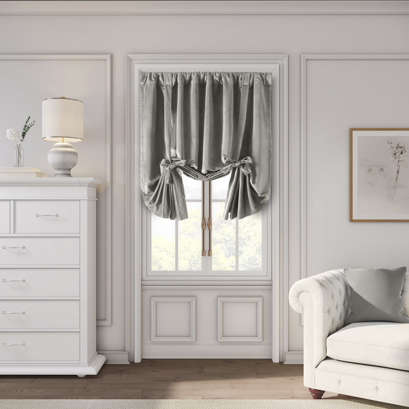 Premium Velvet Myreon Solid Color Room Darkening Thermal Rod Pocket Decorative Tie-Up Curtain Panel, Slate Gray