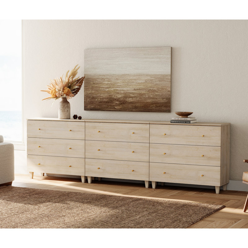 3-In-1 TV Stand With 9 Drawers For 100+ Inches Tvs, Natural