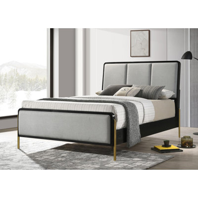 Upholstered Eastern King Panel Bed Black and Grey -  Everly Quinn, EDE875E655FC47DFBC3CBFDB53F7815D