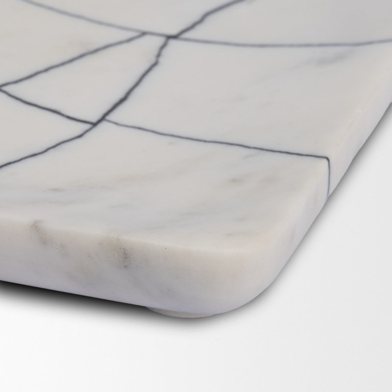 Tratto Rectangular White Marble Decorative Tray, White