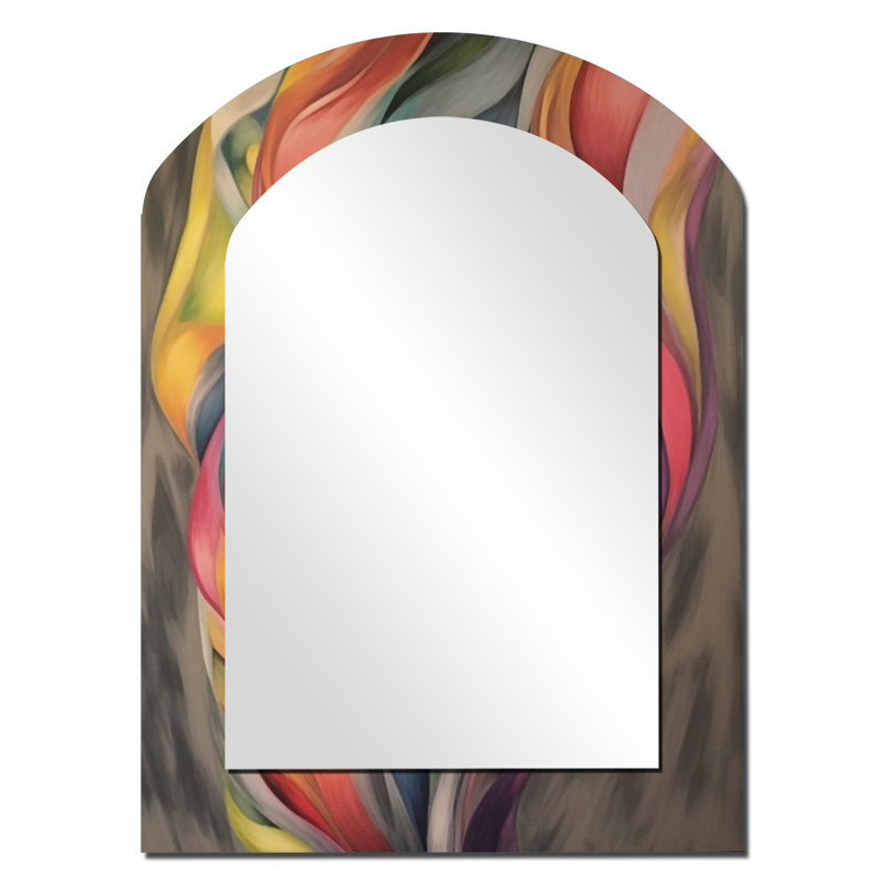 Rétro coloré pastel feuilles aquarelle gris I - peinture abstraite asymétrique, miroir mural unique, 34 po x 25 po