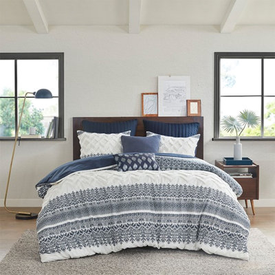 King/ King Cotton Duvet Cover With Tufting - Style, Print, Taupe Solid Back, Washable Chenille , Reverse, Corner Tie