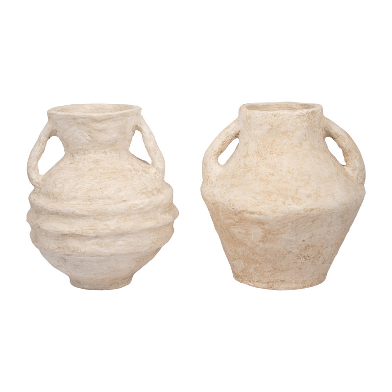 Classic Amphora Paper Mache Pottery Flower Vase with Handles for Living Room Styling - Tall Vase Accent for Office or Home Table Decor