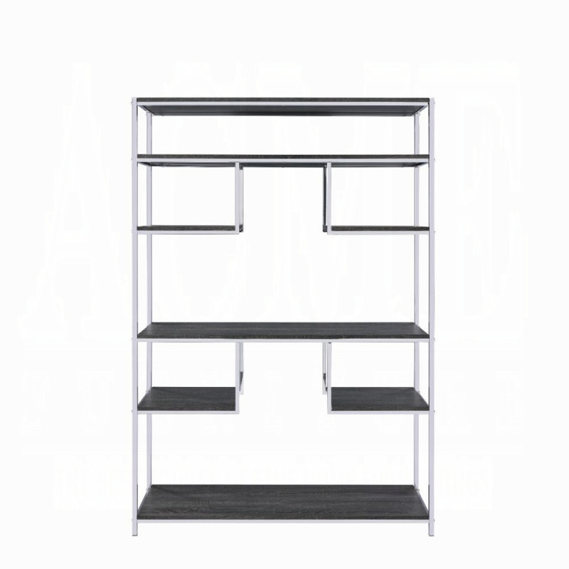 Bibliothèque rustique en chêne gris et chrome à 8 tablettes
