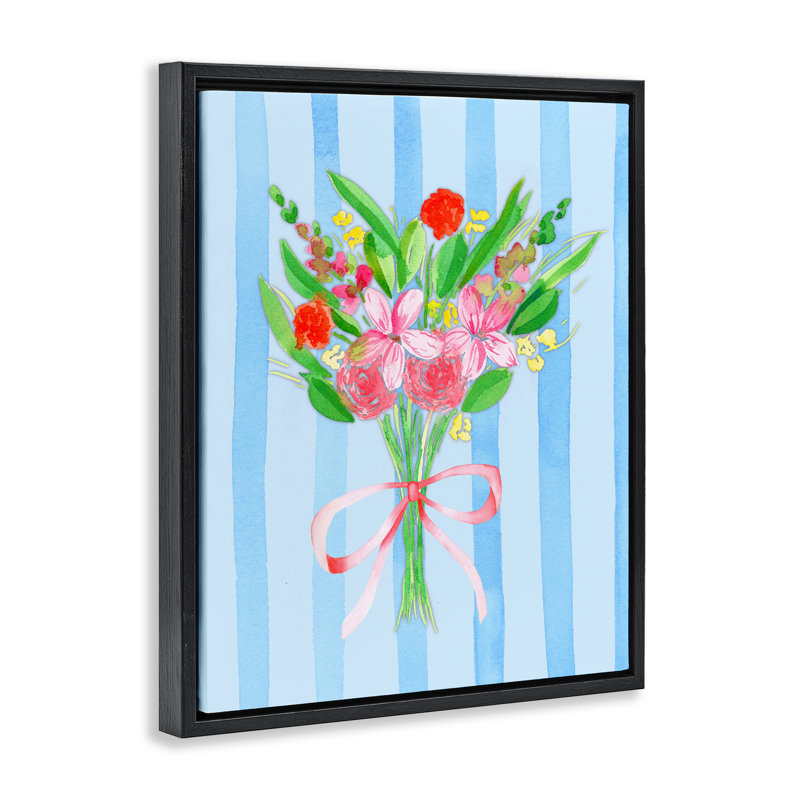 Cadre flottant bleu Bouquet et arc, design par Nina Jacobs, H 31 po x l 25 po, Cadre flottant noir de jais