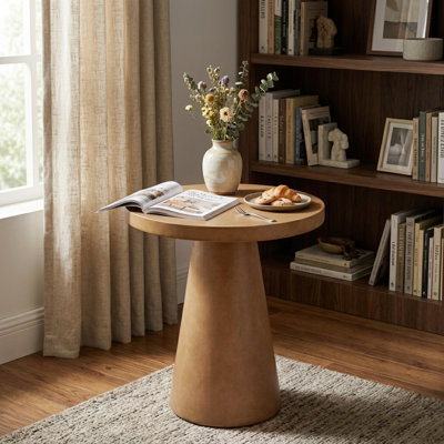Pueblo 27.5" W Round Pedestal Outdoor Bistro Taupe Table Dining Table With Concrete Top