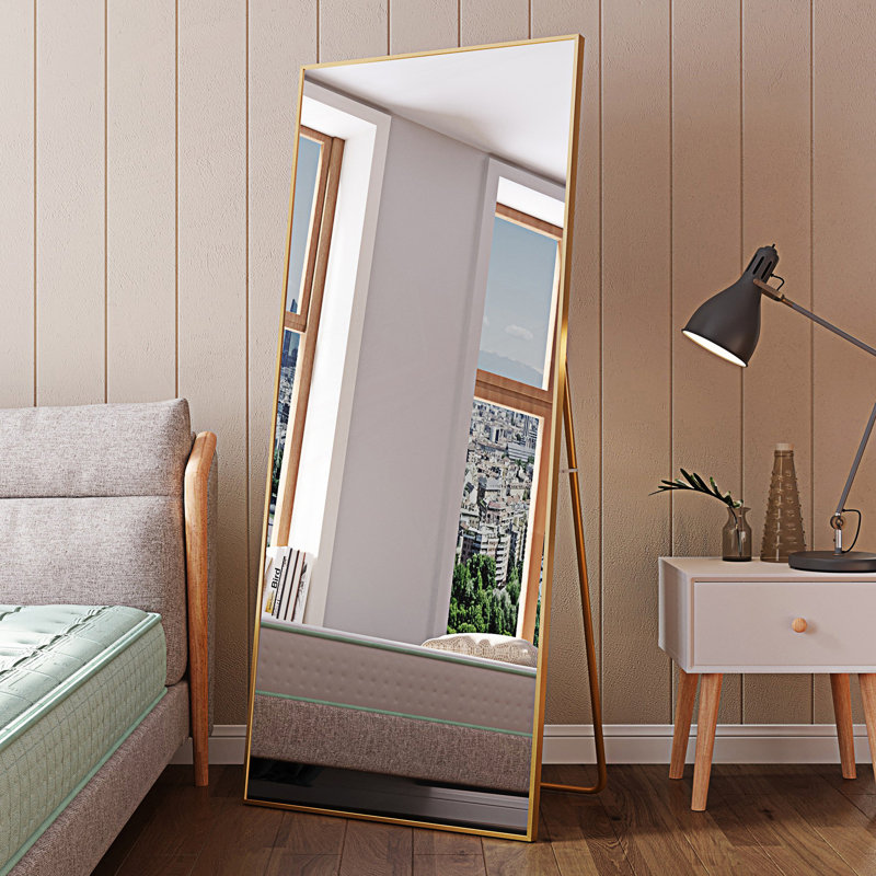 Tempered Mirror, Tall Full Length Mirror With Stand, Gold, 71.03" x 32.03"