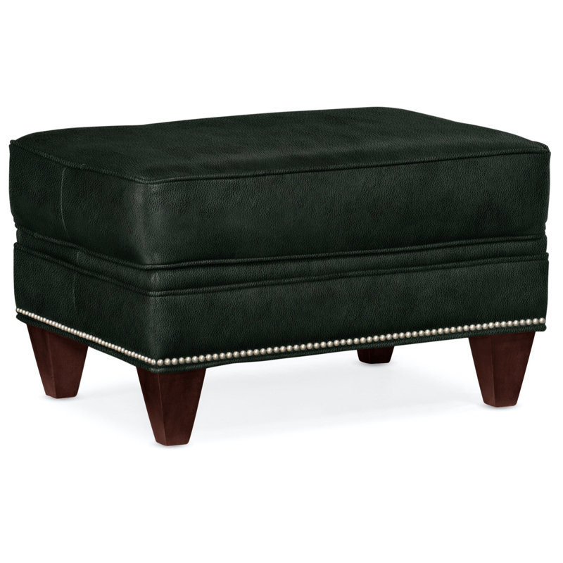 Reddish Ottoman, Pewter, Mahogany, Anilina Hunter Genuine Leather