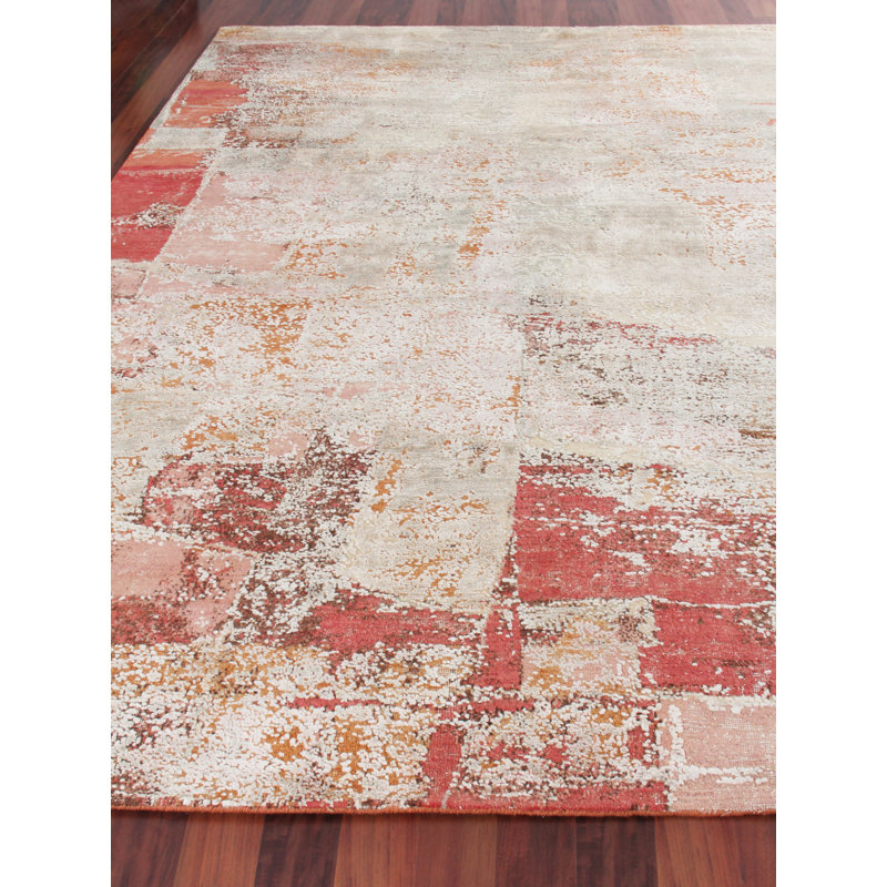 Exquisite Rugs Fine Pure Silk Hand-Knotted Beige/Orange/Gold Area Rug