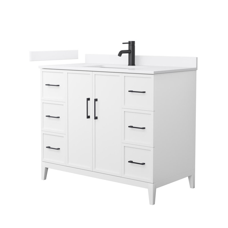 Elan 42'' Single Bathroom Vanity with Quartz Top, White, Single, Matte Black