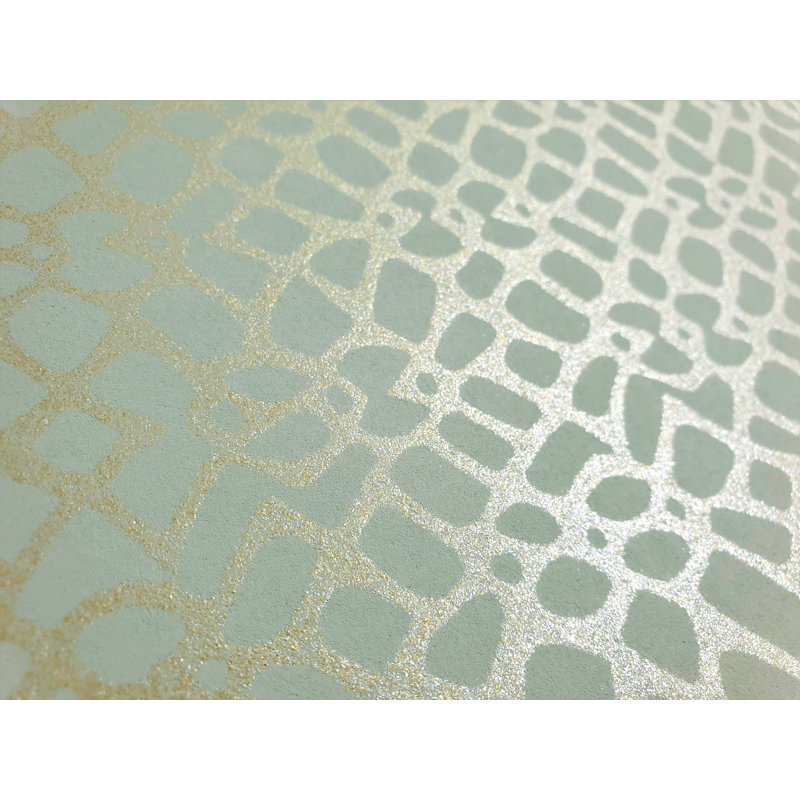 Slow Living Metallic Geometric Motif Wallpaper Roll, Frost Mint