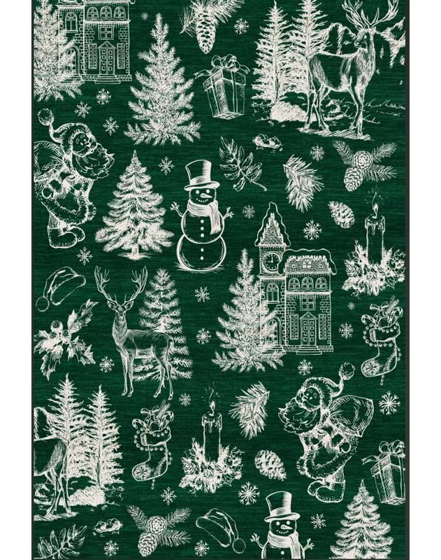 Christmas Rug Thin Washable Rug with Non Slip Rubber Backing, Low Pile Soft Indoor Carpet, Non Shedding Foldable Printed Floor Mats for Living Room Nursery Bedroom