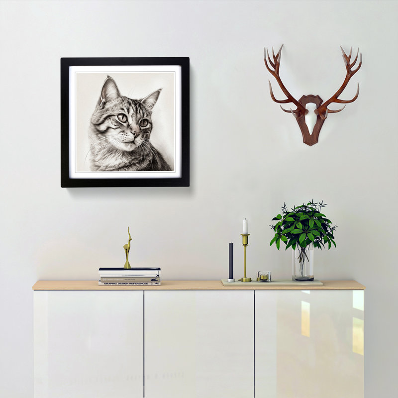 Cat Drawing No.1 - Framed Print, Black
