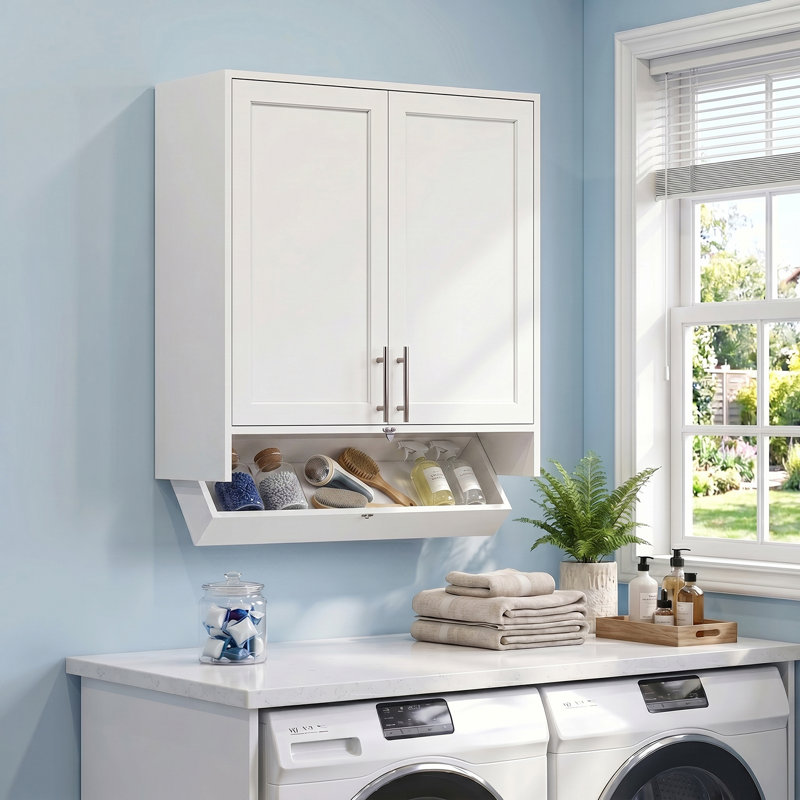 Armoire à linge murale 29,5 "avec tiroir rabattable et tablette réglable
