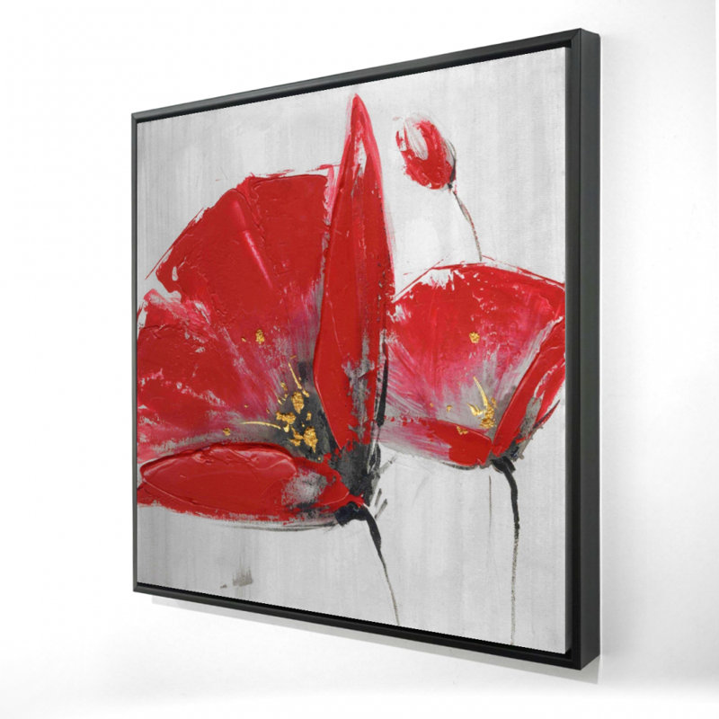 " Three Red Flowers On Gray Background "