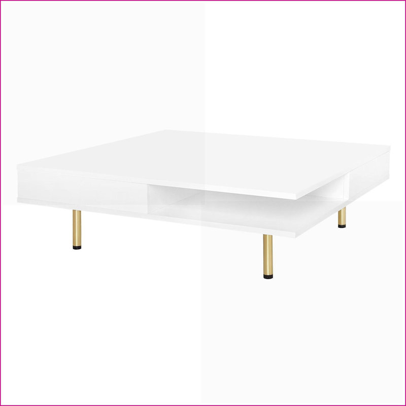 Table basse moderne blanche avec 2 tiroirs, plateau ultrabrillant facile à nettoyer pour un salon peu encombrant, Blanc