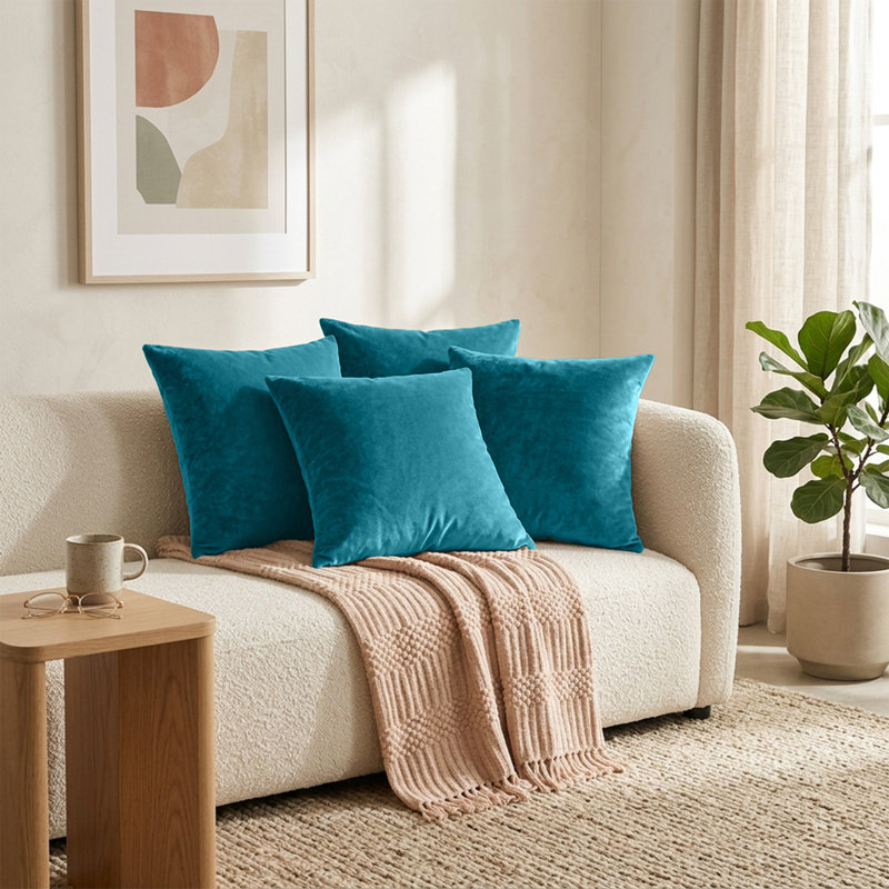 Plain Velvet Cushion Cover-(Pack of 4), Teal