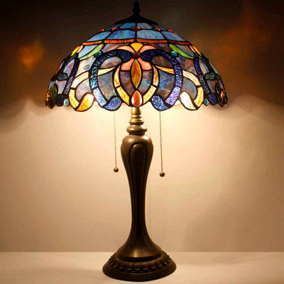 Tiffany Lamp Living Room Table Top Stained Glass Style Bedside Lamp Bedroom Industrial 24"" Metal Base Large Farmhouse Desk Light Blue Purple Cloud Mem -  Bloomsbury Market, 0B8A1CDB2002413B878974F8C157771C