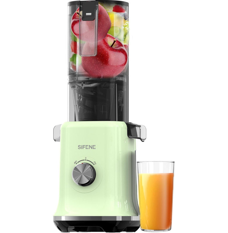 Presse-agrumes à pression froide Sifene, bouche large de 4,3 pouces, extracteur de jus à mastication lente sans BPA, facile à assembler et à nettoyer, efficace pour le céleri, les carottes et les légumes-feuilles, capacité de 45 oz (rouge)