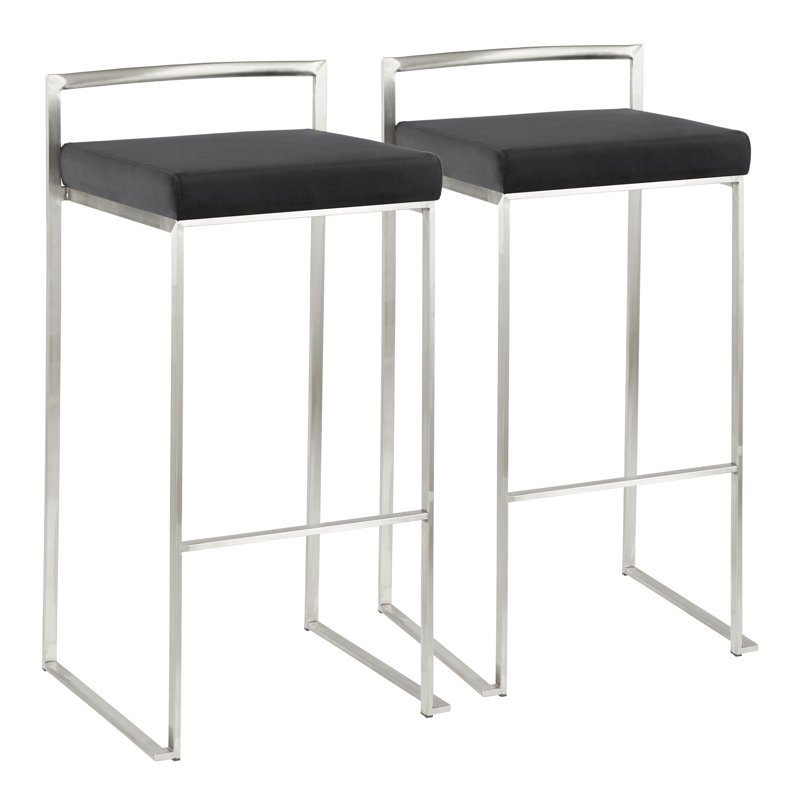 Tabouret de bar et de comptoir Derik, Acier inoxydable, Tabouret de bar (siège d'une hauteur de 31 po), Velours noir