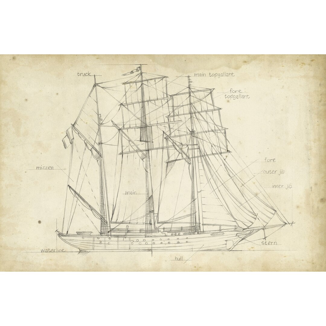 Leinwandbild Sailboat Blueprint I von Ethan Harper