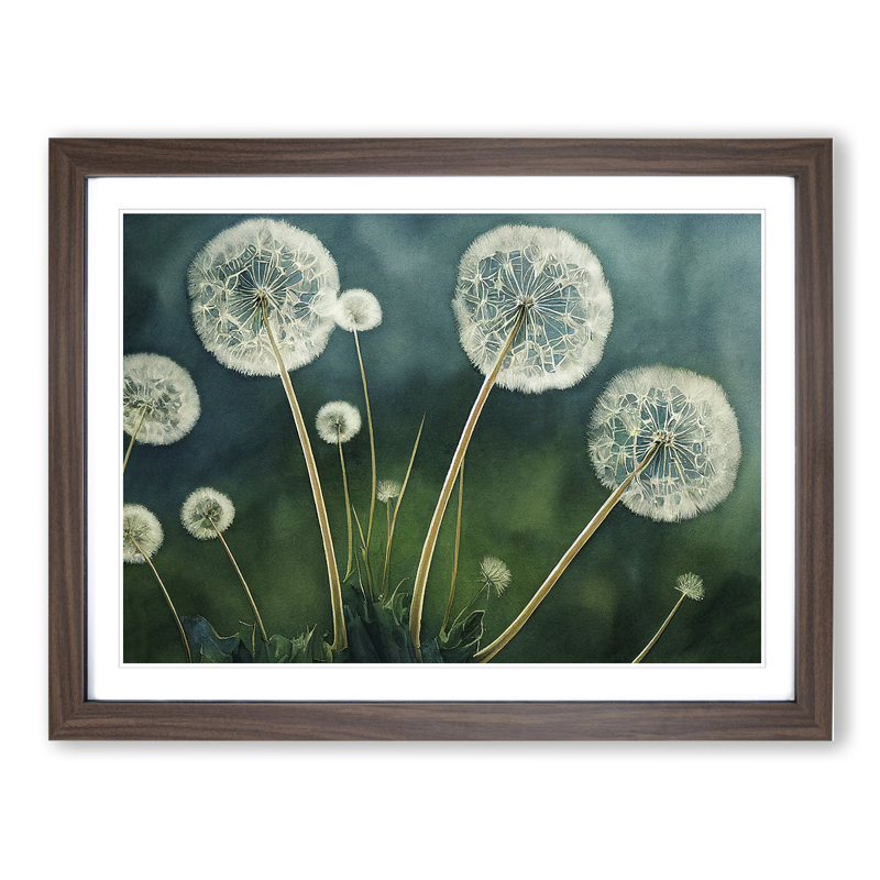 Watercolour Dandelions - Single Picture Frame Print, 46cm H x 64cm W x 2cm D, Walnut Framed