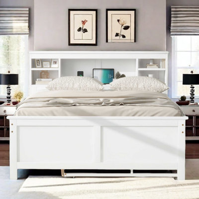 Shamillia Platform Bed with Storage Headboard, USB, Twin Size Trundle and 3 Drawers