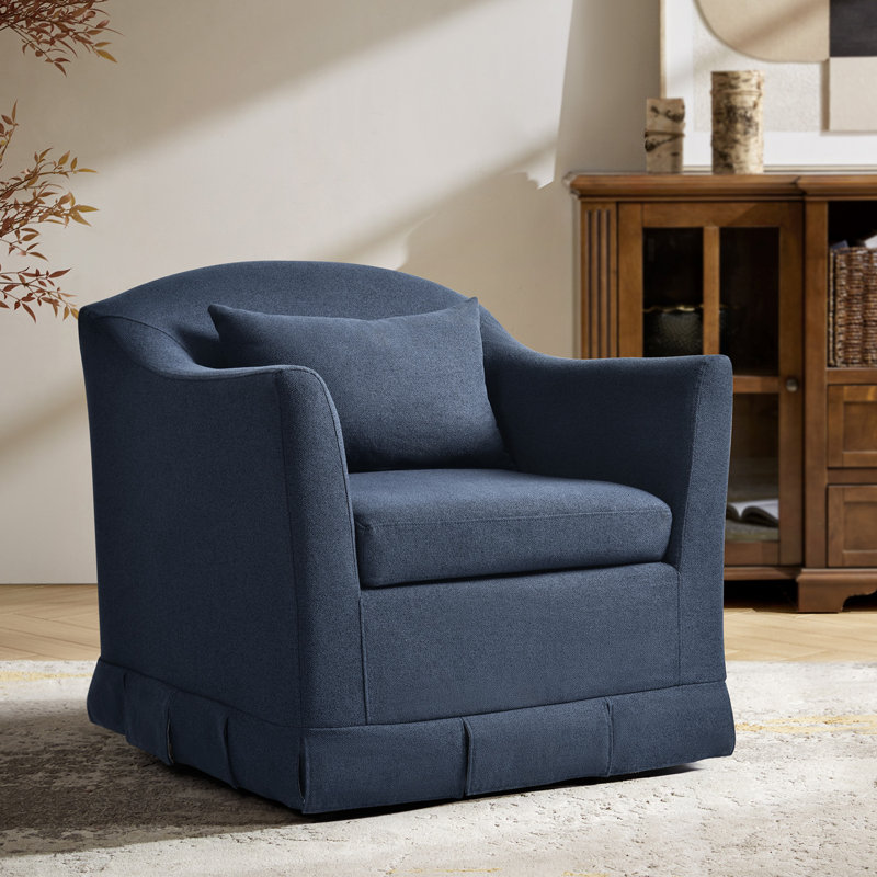Mcgee Modern Farmhouse Slipcovered Swivel Armchair, Navy Polyester