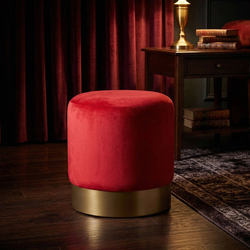Joslin Upholstered Ottoman, Red Velvet