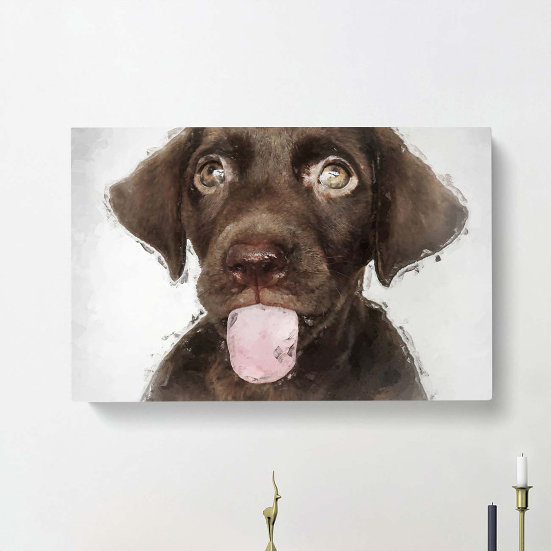 Chocolate Labrador Puppy in Abstract - Wrapped Canvas