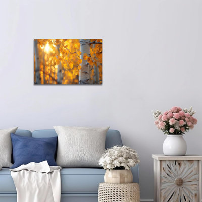 Abisali, feuilles d'or d'automne, reproduction de peinture pour le salon, décoration murale, forêt de bouleaux, affiche d'art sur toile pour la chambre à coucher, décoration de bureau prête à être suspendue, 12 po x 18 po