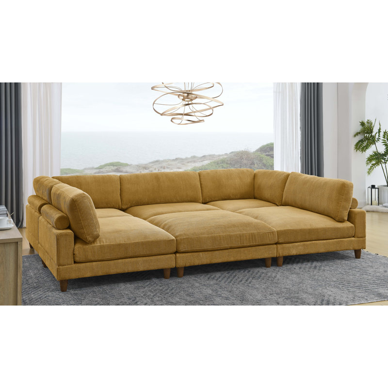 Espinosa Modular Sectional, Yellow Corduroy