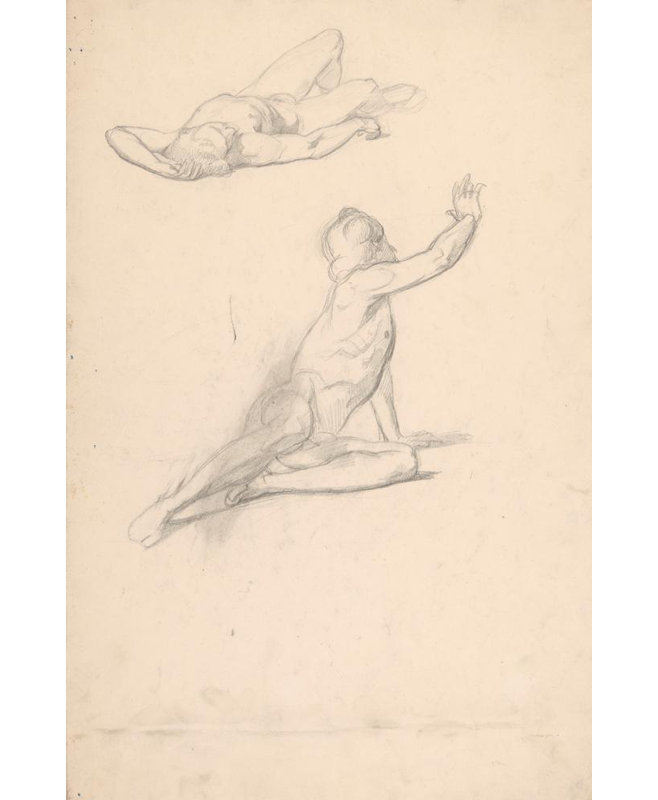 «Sketches of Two Nude Males» par Józef Simmler - Art mural sur toile tendue avec châssis, H 18 po x l 14 po