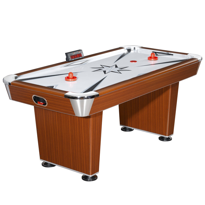 Table de hockey pneumatique de 6 pi Hathaway Midtown pour salle de jeux familiale - pointage électronique à DEL, ventilateur puissant, pieds de piédestal renforcés, capuchons de coin plaqués chrome, butoirs et rondelles - fini cerisier