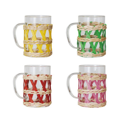 Glass Mug with Woven Seagrass Sleeve