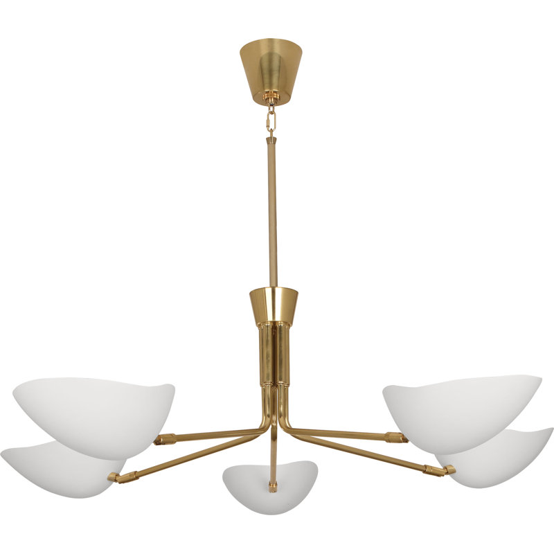 Lustre classique / traditionnel à 5 lumières Rico Espinet Racer, Blanc satiné, Laiton moderne