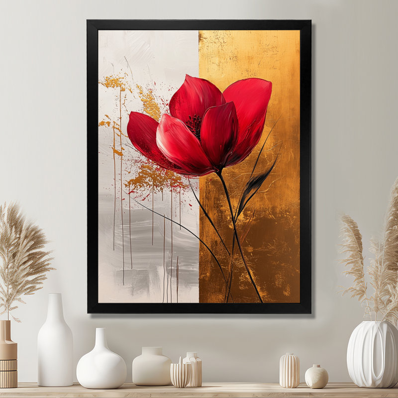 Art floral sur toile, H 20 po x l 12 po, Picture Framed, Noir, noir, noir, noir