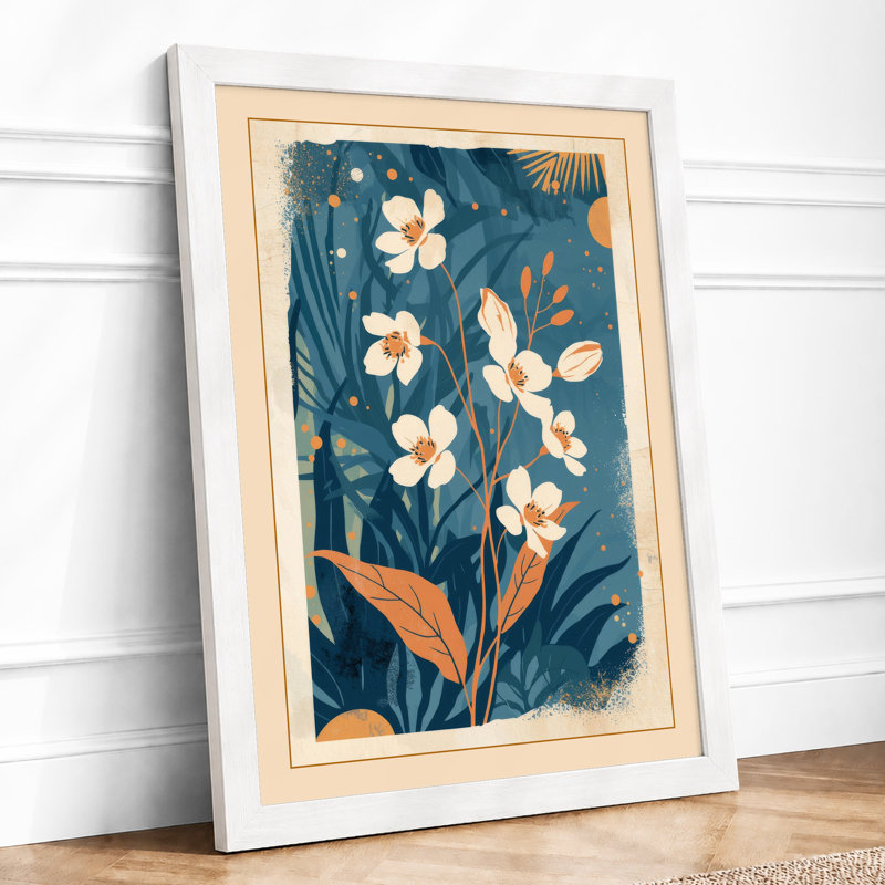 Garden in Teal Botanical - Framed Print, A4 - 29.7 x 21.0 cm, White