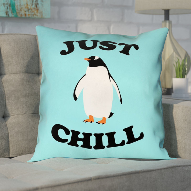 Coussin Katelyn Smith Just Chill Penguin, 14 po x 14 po, Housse de coussin, Lin